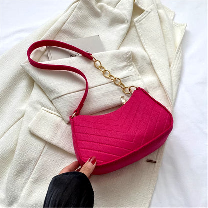 New Brand Women Retro Underarm Bag Felt Solid Color Shoulder Bag Casual Purse Dumpling Bag Simple Fashion Crossbody Bag