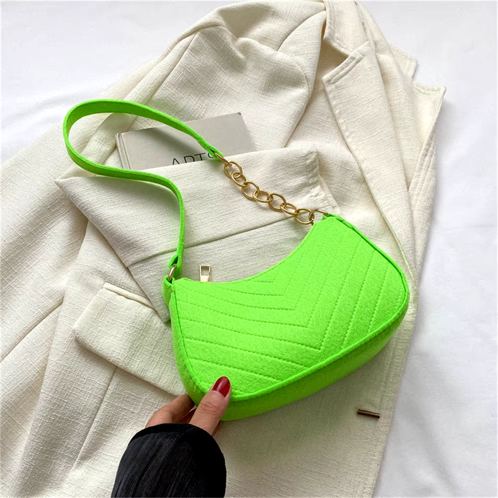 New Brand Women Retro Underarm Bag Felt Solid Color Shoulder Bag Casual Purse Dumpling Bag Simple Fashion Crossbody Bag