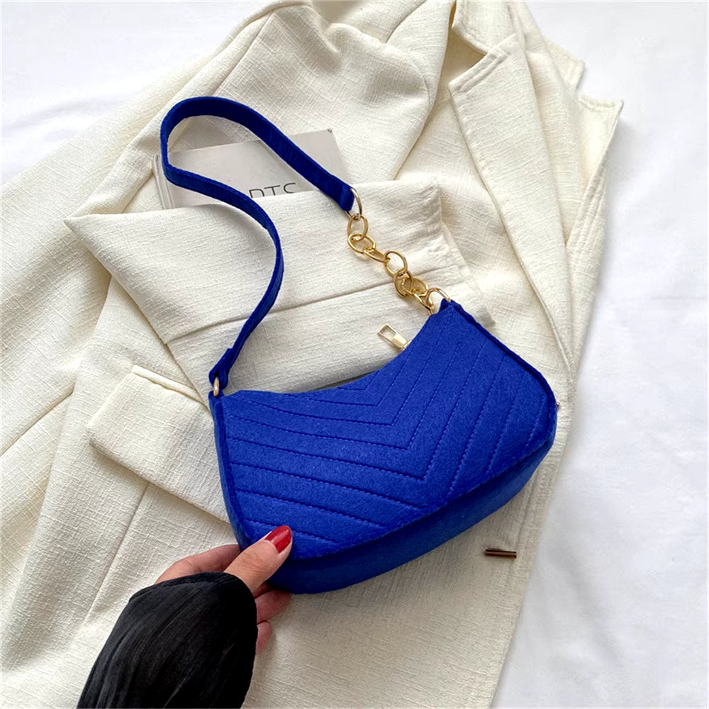 New Brand Women Retro Underarm Bag Felt Solid Color Shoulder Bag Casual Purse Dumpling Bag Simple Fashion Crossbody Bag