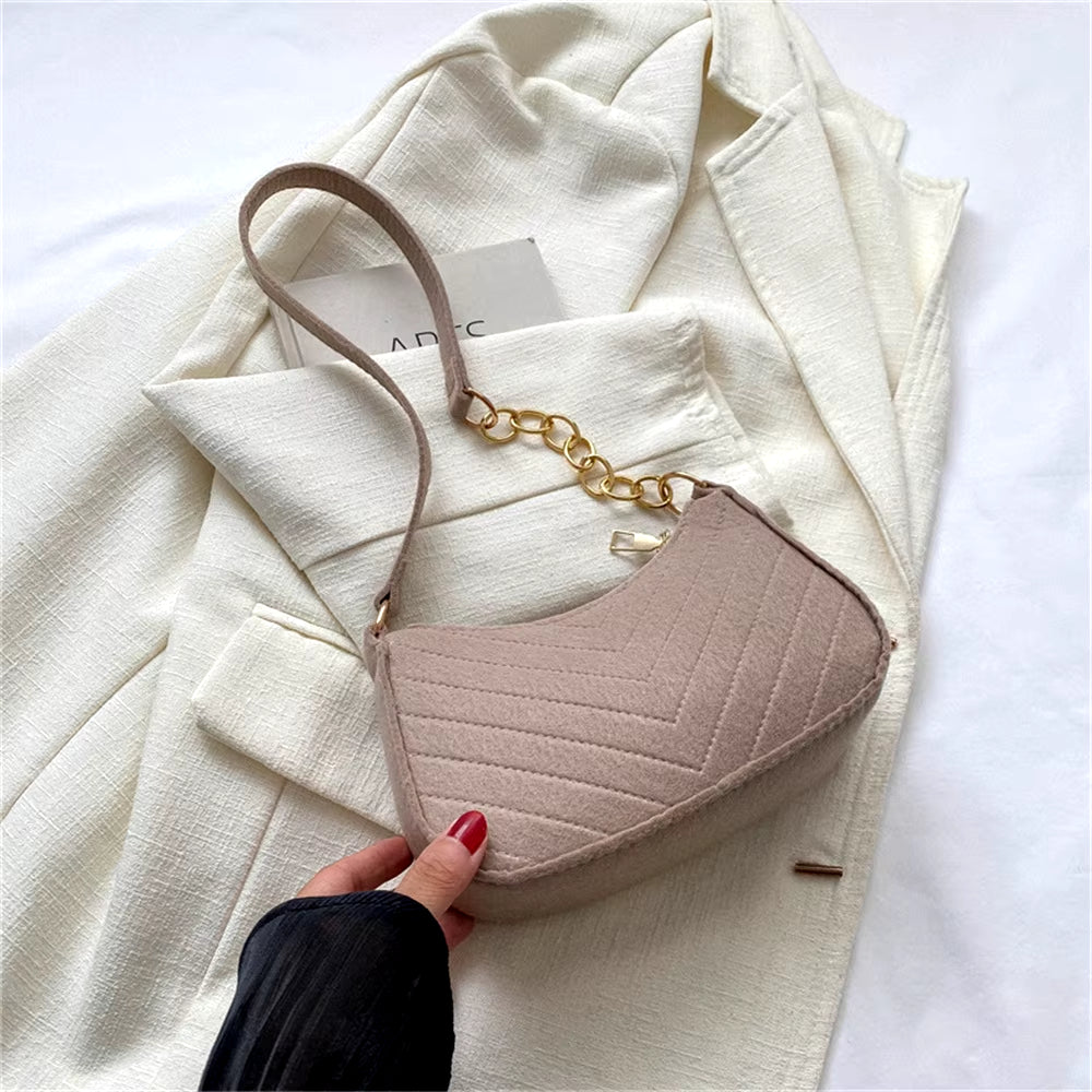 New Brand Women Retro Underarm Bag Felt Solid Color Shoulder Bag Casual Purse Dumpling Bag Simple Fashion Crossbody Bag