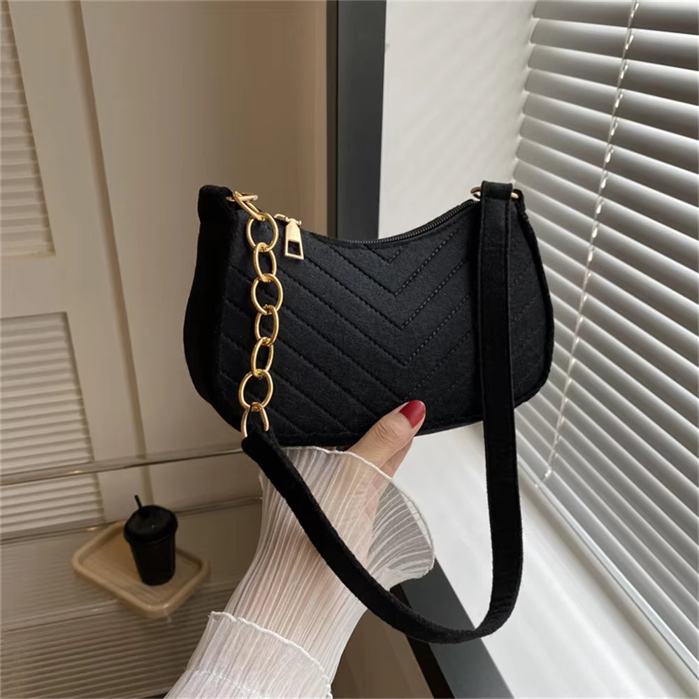 New Brand Women Retro Underarm Bag Felt Solid Color Shoulder Bag Casual Purse Dumpling Bag Simple Fashion Crossbody Bag